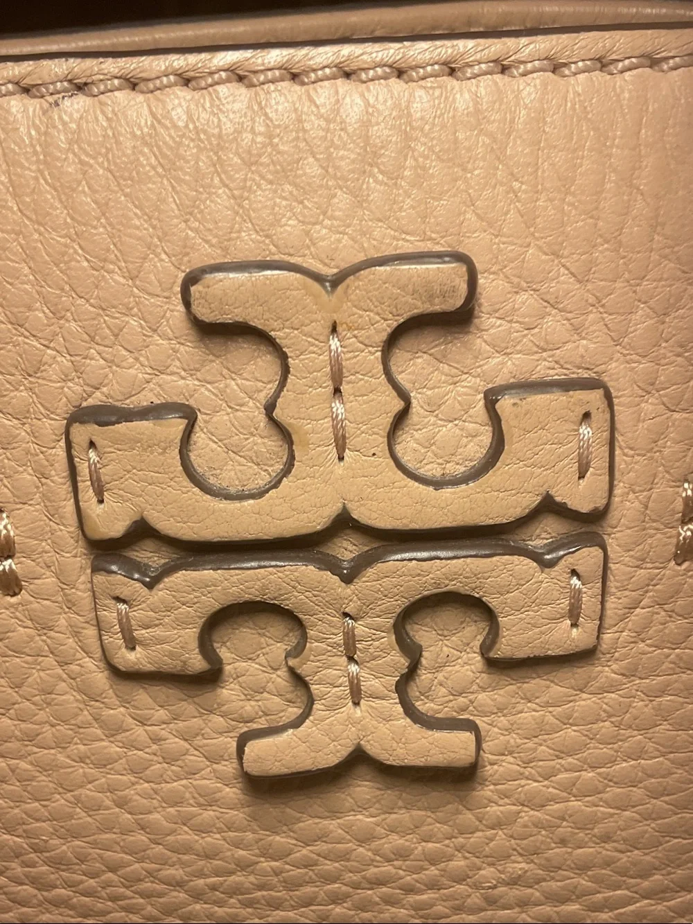 Tory Burch McGraw Pebbled Leather Tote Bag Satchel Taupe Devon Sand Crossbody